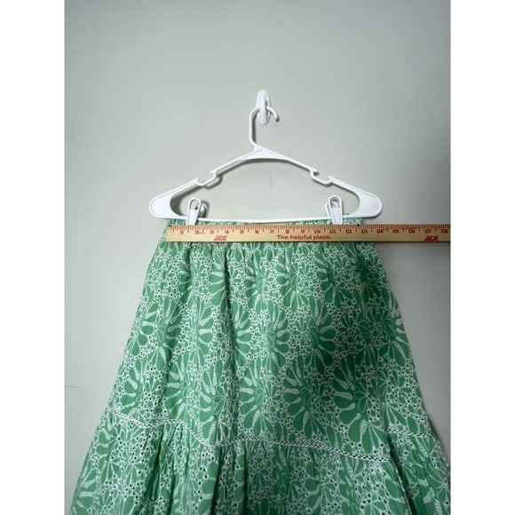 Nwt Loft Eyelet Skirt‎ Women's Small Green White Tiered Ruffle Hem Summer Cute - Picture 3 of 9